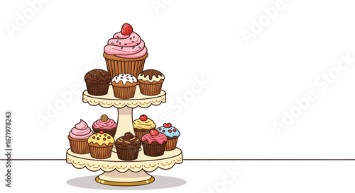 Assortment of Deliciously Decorated Cupcakes on a Tiered Stand