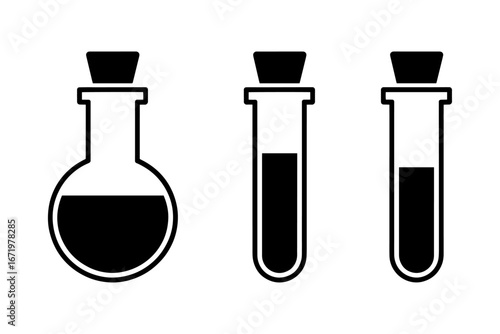 Science lab equipment silhouette featuring beakers and test tube 