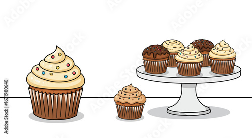 Delicious Creamy Frosted Cupcake with Colorful Sprinkles and Brown Wrapper