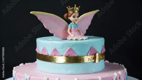 Double Layer Birthday Cake with Fairy Decoration Princess Theme Birthday Egg