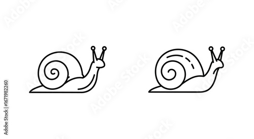 Simple line drawings of two snails on a white background