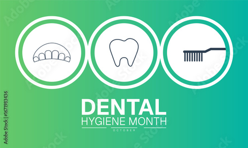 Dental Hygiene Month October Poster Design Template for Oral Health Awareness Featuring Tooth and Toothbrush Icons Dentist and Healthcare Banner Clean Teeth Wellness Campaigns for web browser
Category