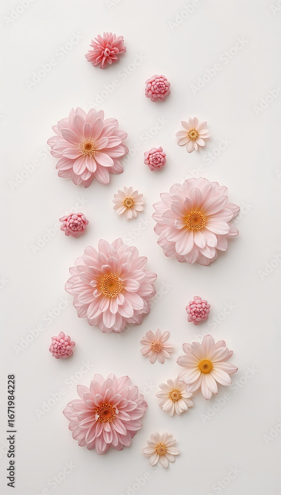 Minimalist pastel flowers scattered gently across a pale canvas Minimalist pastel flowers scattered gently across a pale canvas