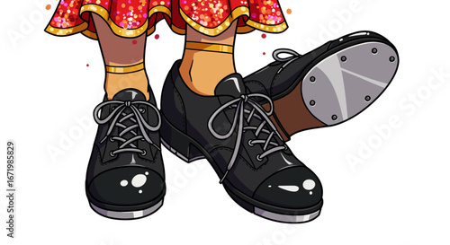 Pair of Black Tap Shoes with Grey Laces, Cap Toe, and Metal Tap Plates