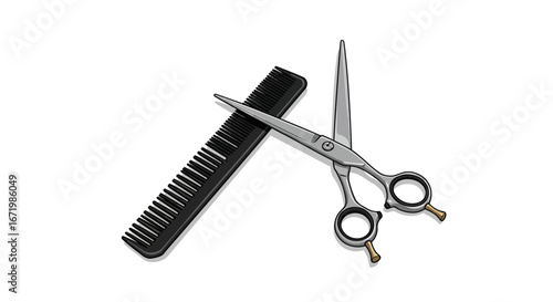 Professional Silver Barber Scissors and Black Comb for Hair Styling