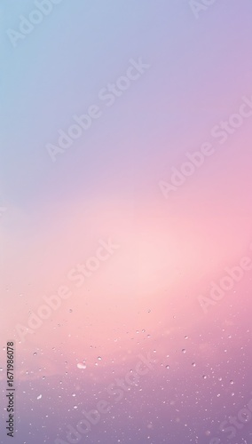 Minimalist pastel raindrops glowing faintly as they scatter across horizon blending softly into fading pastel background