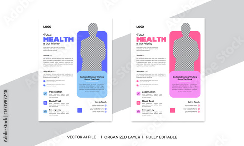 Modern Simple Clean A4 Medical Healthcare Clinic Flyer Poster design vector template 