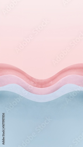 Minimalist pastel waves overlapping gently in calm rhythm flowing quietly across open space with balanced symmetry