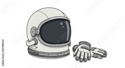 White Astronaut Helmet and Gloves with Dark Visor and Grey Accents