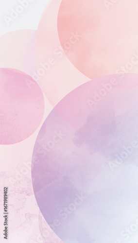 Pastel abstract watercolor circles overlapping softly blending delicate pink lavender cream and sky blue gradient tones