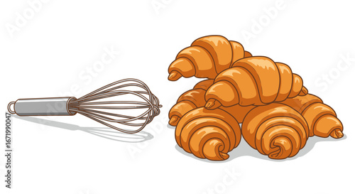 Delicious Pile of Freshly Baked Golden Brown Croissants, Isolated on White