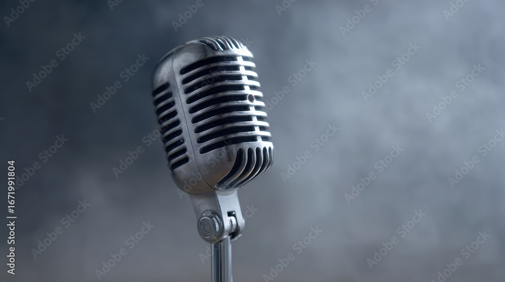 Fototapeta premium Vintage microphone in soft haze, capturing nostalgic vibe