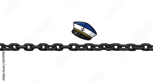 Cartoon Black Metal Chain Links with Captain's Hat Above