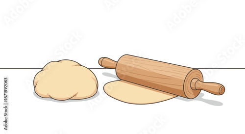 Wooden Rolling Pin Flattening Dough for Baking Preparation