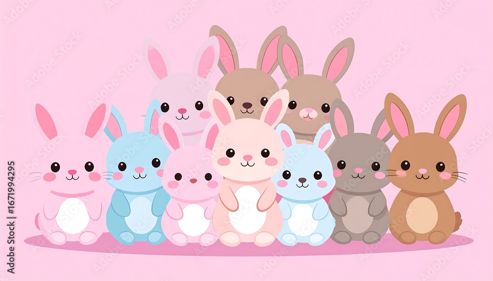 Naklejka premium Cute Bunny Family with Pink Background.