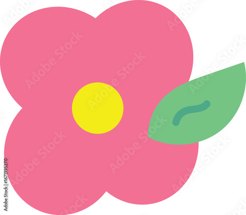 simple pink flower with a leaf