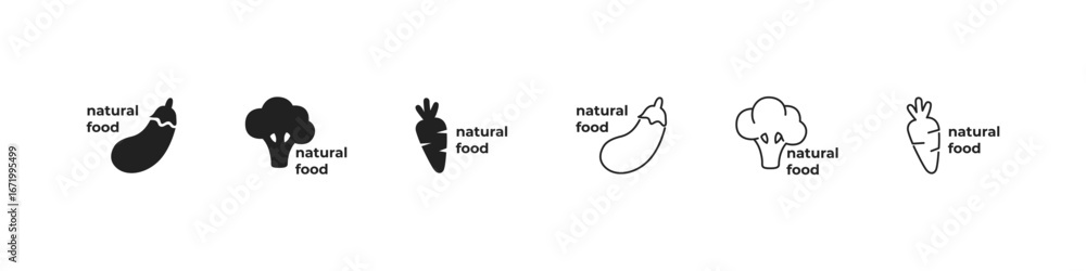 Fototapeta premium Natural vegetables product vector icon set