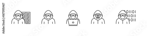 Hacker outline computer icons vector outline set