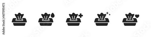 Wet wipes outline icons vector set