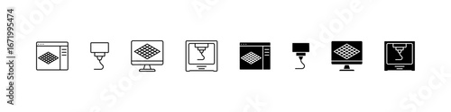 3d printer icons outline and flat vector collection