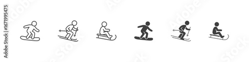 Winter sliding sports icons outline set