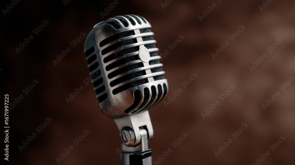 Fototapeta premium Vintage microphone in focused lighting creates timeless ambiance