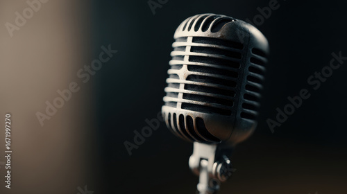 Vintage microphone in focused lighting creates timeless ambiance