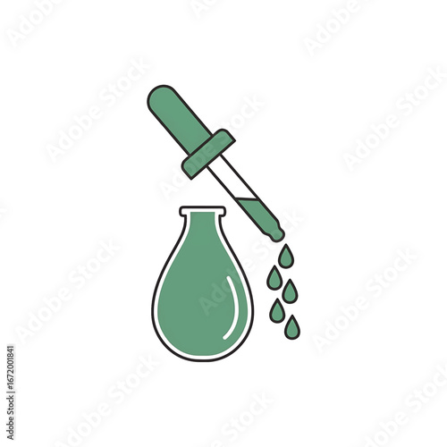 Illustration of a dropper dispensing liquid into a flask.
