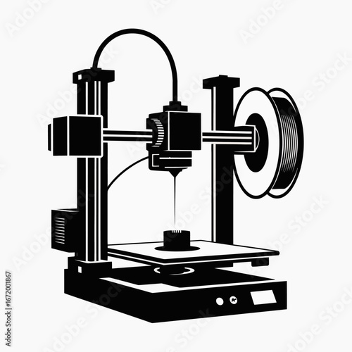 3D Printer Illustration in Black and White