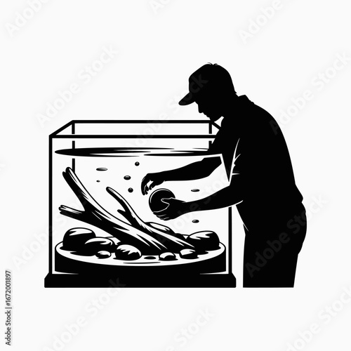 Aquarium Maintenance Silhouette of a Caretaker