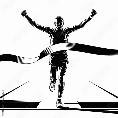 Athlete Crossing Finish Line in Victory Pose