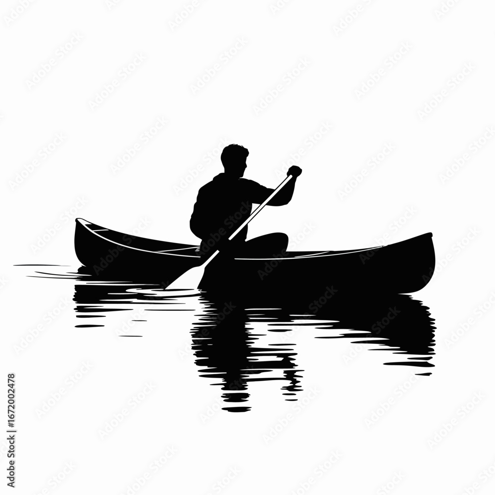 Fototapeta premium Canoeing Silhouette on Water with Reflection