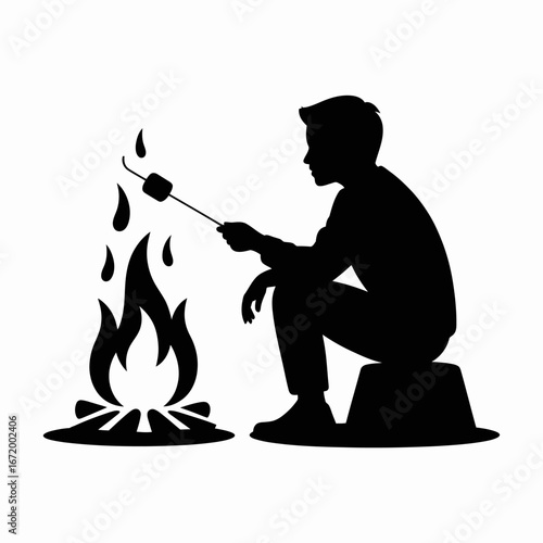 Campfire Silhouette Boy Roasting Marshmallow