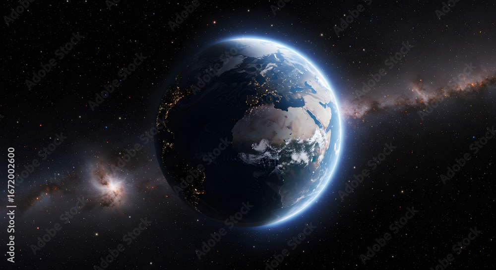Naklejka premium Surreal Cosmic Artwork of Earth with Celestial Glow
