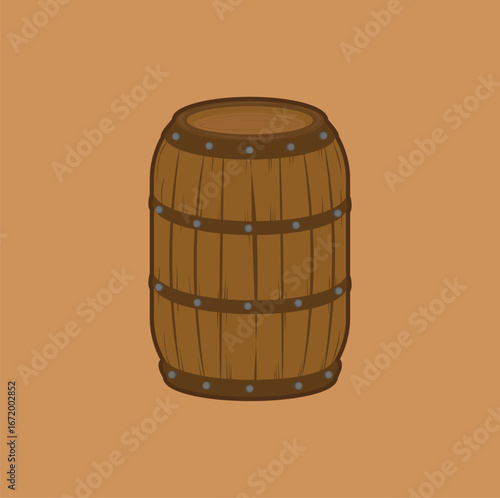 illustration of a barrel, used as a storage tool, pirate, drinking vessel, bar, and as a water container