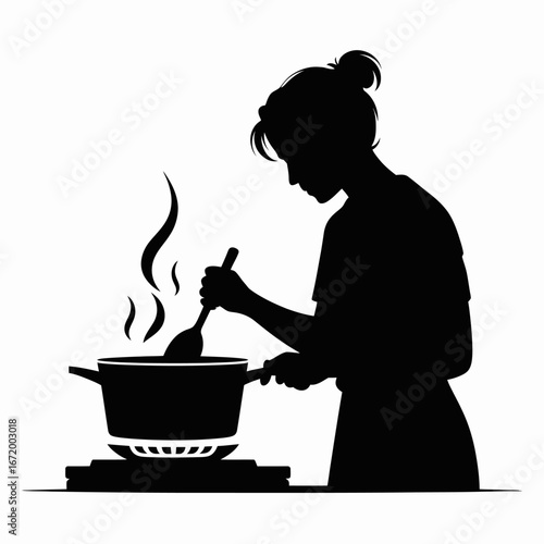 Cooking Silhouette with Steam and Spoon