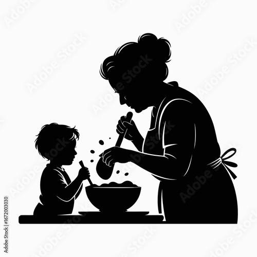 Cooking Together A Silhouette of Family Bonding
