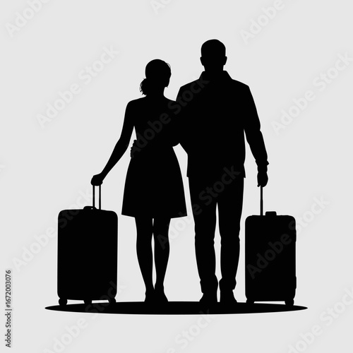 Couple with Luggage Silhouette on Travel Adventure