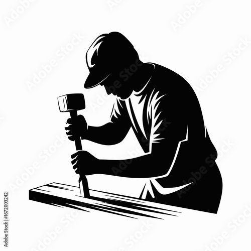 Craftsman Working with Hammer on Wood