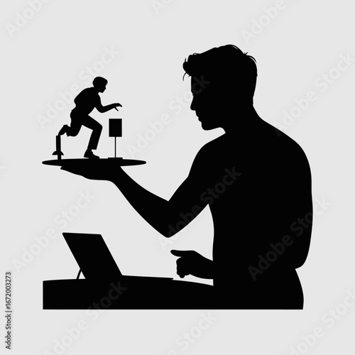 Creative silhouette of a man with miniature figure