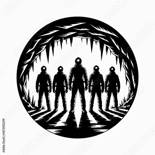 Dark Silhouettes of Adventurers in a Cave Scene