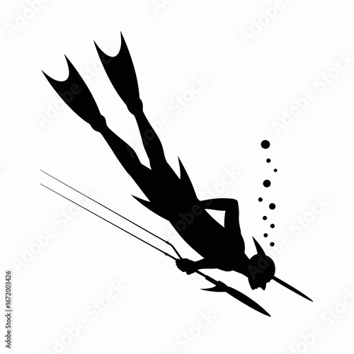 Diving Silhouette with Spearfishing Equipment Design