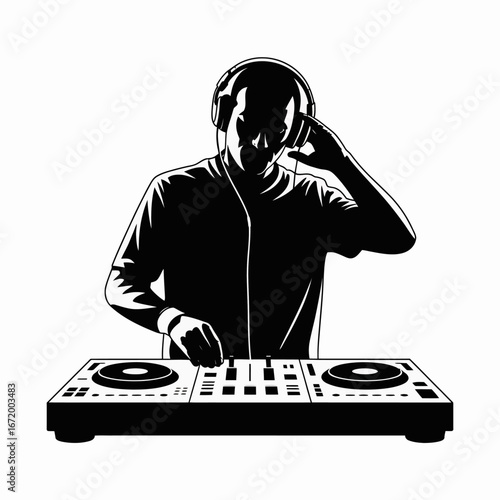 DJ Silhouette Mixing Music Illustration