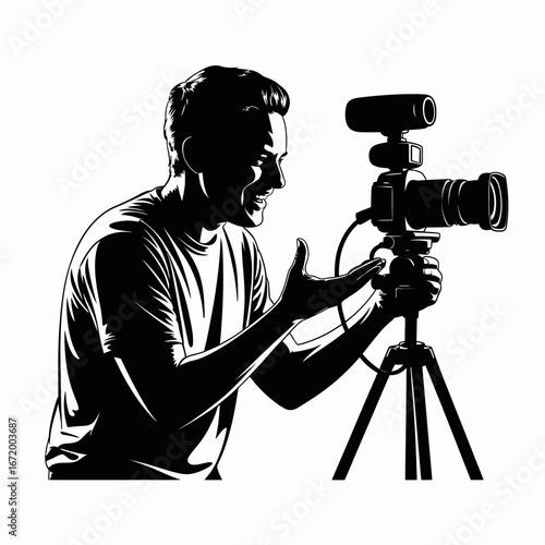 Enthusiastic Photographer Adjusting Camera Setup