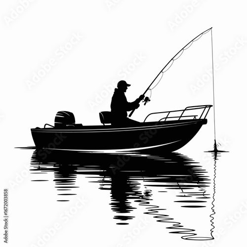 Fishing Silhouette on Calm Water Reflection