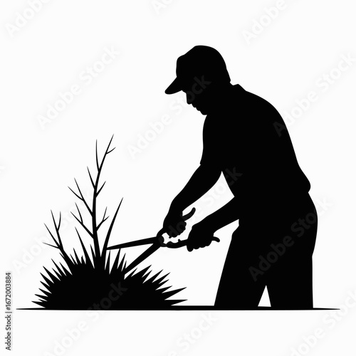 Gardener Trimming Bushes Silhouette Illustration