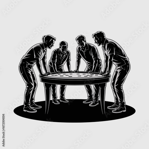 Group of Men Playing Table Game Illustration
