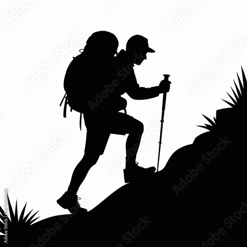 Hiker Silhouette Climbing a Mountain Trail