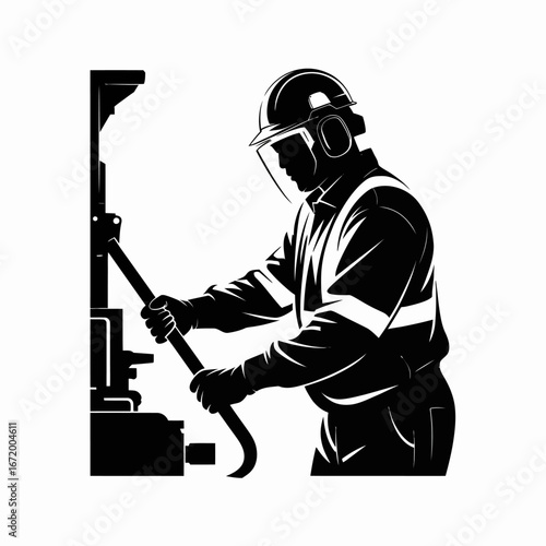 Industrial Worker Using Equipment Illustration
