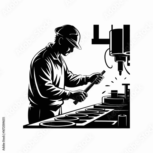 Industrial Worker Operating Machinery in Workshop